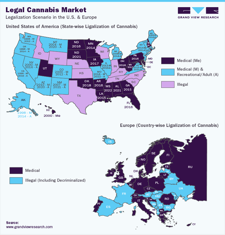 Cannabis Legalization Scenario in the U.S. (State-wise) & Europe (Country-wise) 大麻合法化的场景在美国(State-wise)和欧洲(无论是)
