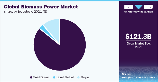 Global biomass power market share, by feedstock, 2021 (%) 全球生物质发电市场份额,各原料,2021年(%)