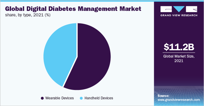 Global digital diabetes management market share, by type, 2021 (%) 全球数字糖尿病管理市场份额,按类型分列,2021年(%)