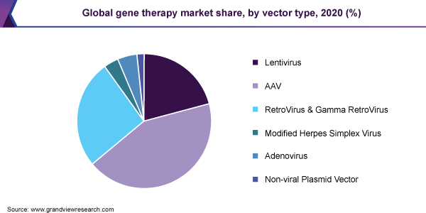全球基因治疗市场份额，各载体类型，2020年(%)